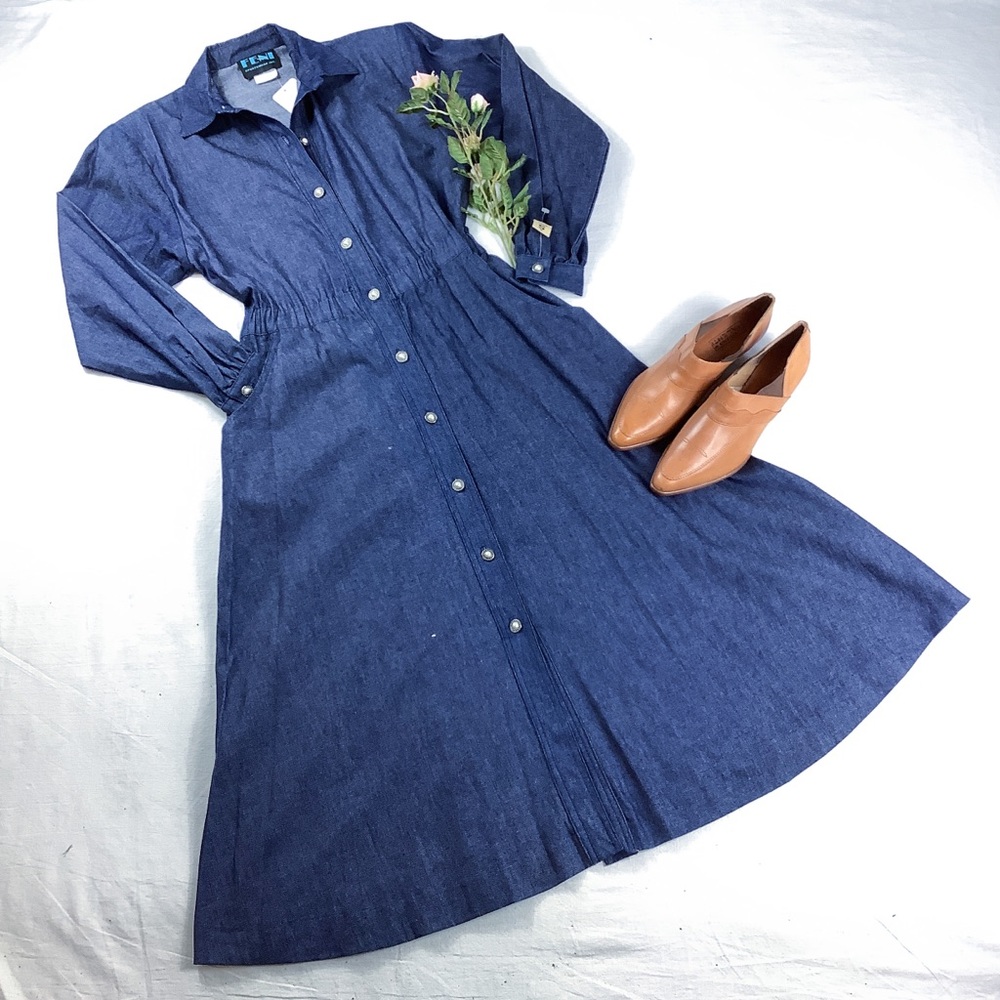 NWT vintage denim collared midi dress
